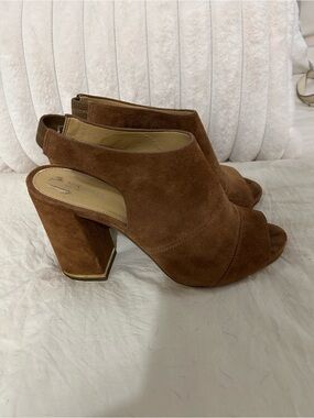 MICHAEL Michael Kors Chestnut Suede Peep-Toe Block Heel Slingback Sandals
